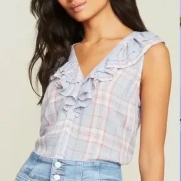 Veronica Beard Jeans Plaid Ruffle Top - Picture 1 of 6